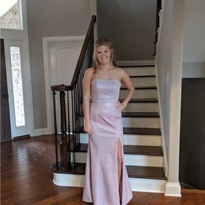 Sherri Hill light pink sparky strapless prom dress